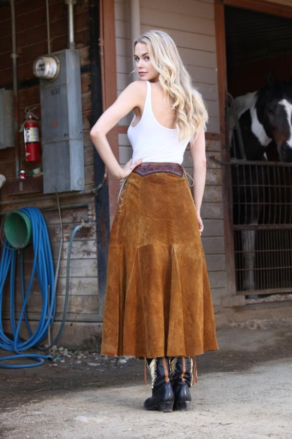 (image for) Choctaw Tooled Leather and Suede Skirt